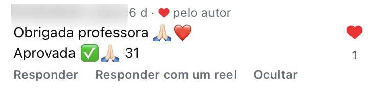 Obrigada professora. Aprovada.